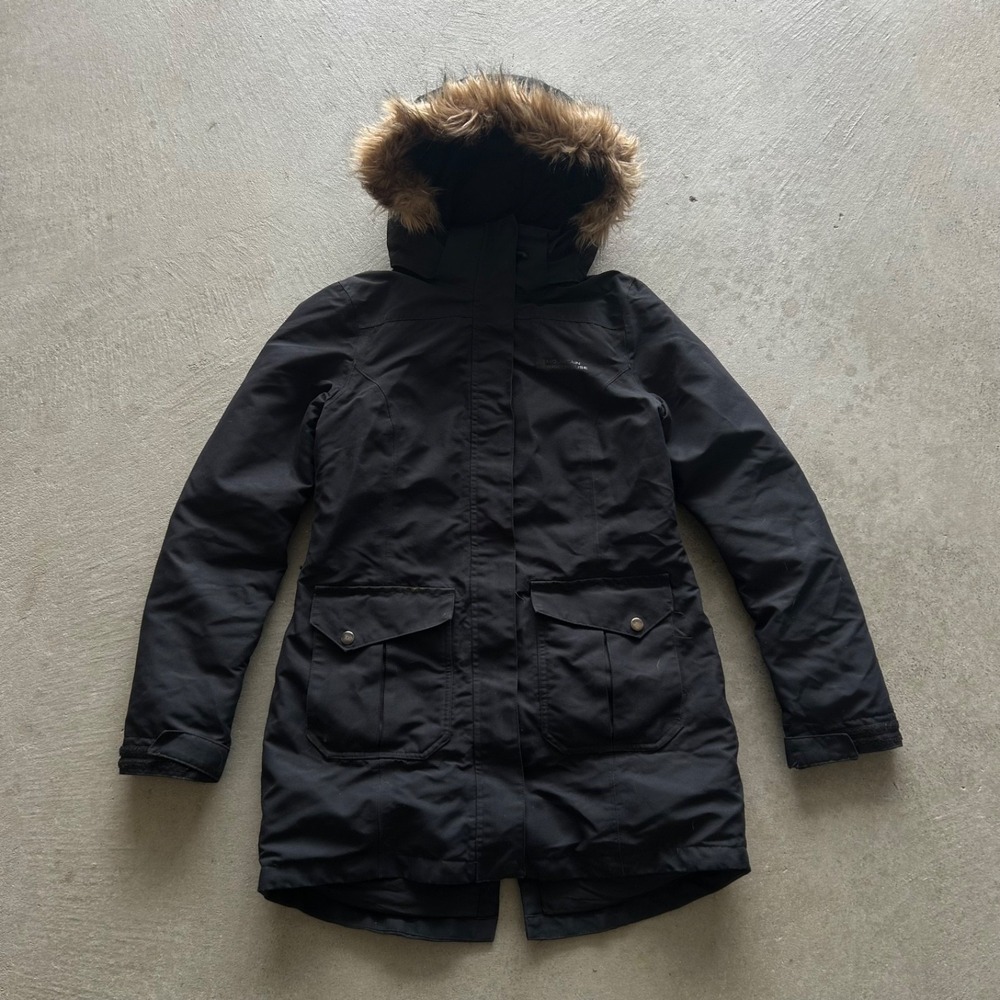 Mountain Warehouse Jacket Women's Size 4 Black Full Zip Parka Faux Fur Trim Hood
